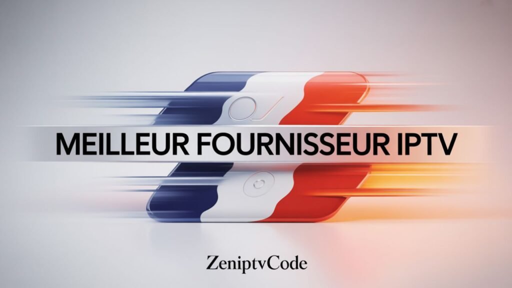 Illustration du meilleur fournisseur IPTV en France Zen IPTV Code avec éléments graphiques modernes et signature ZenIPTVcode