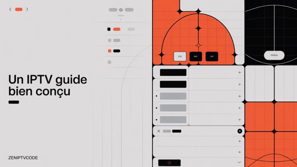 Interface IPTV stylisée illustrant un IPTV Guide bien structuré.