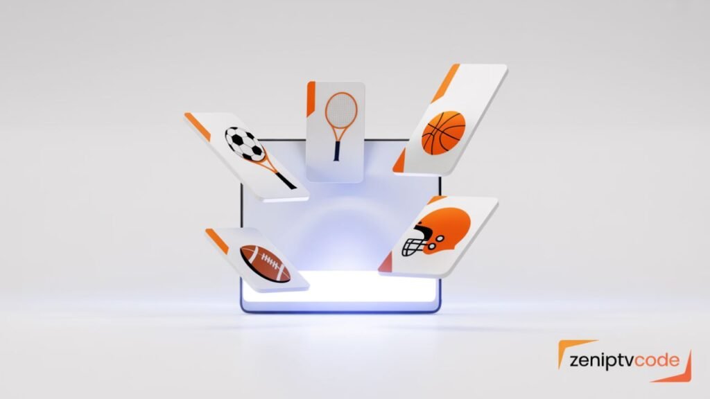 Illustration moderne représentant les meilleures chaînes sportives disponibles sur sports on IPTV.