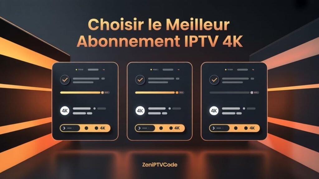 Visuel comparatif sombre et orange pour représenter le choix du meilleur abonnement IPTV 4K.