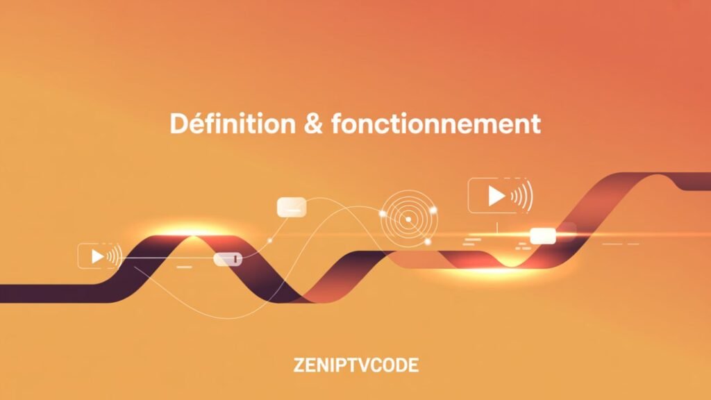 Illustration minimaliste expliquant la définition et le fonctionnement de l’IPTV illégal.