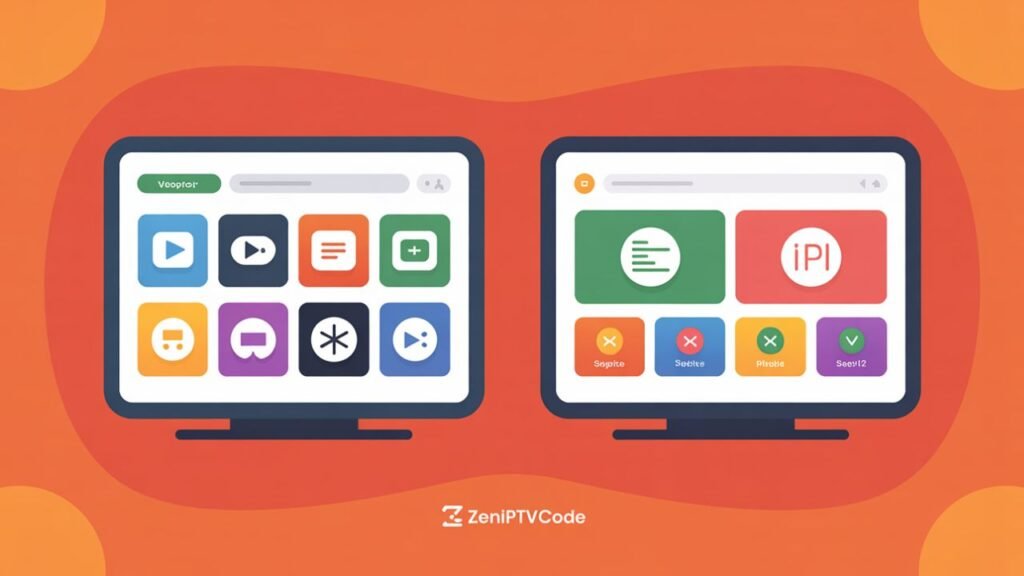 Illustration comparant Smart IPTV avec d’autres applications IPTV.