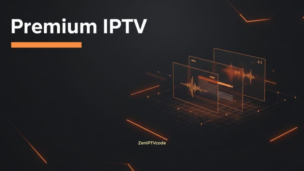 Premium IPTV 2026 streaming HD 4K orange modern background
