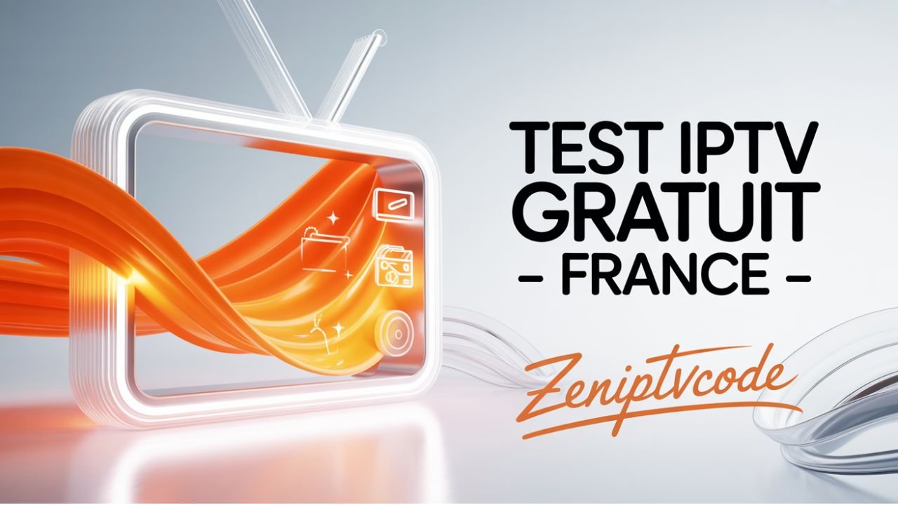 Image en orange et blanc montrant “Test IPTV Gratuit – France ”