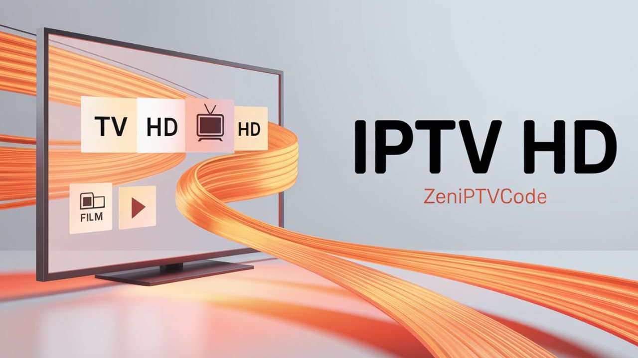 Visuel IPTV HD avec écran TV et rubans orange