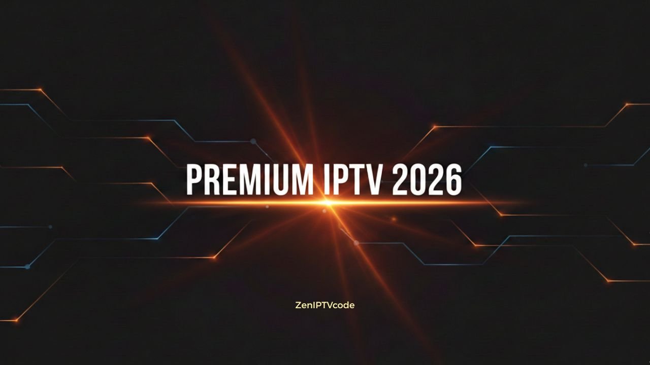 Premium IPTV 2026 streaming HD 4K orange modern background